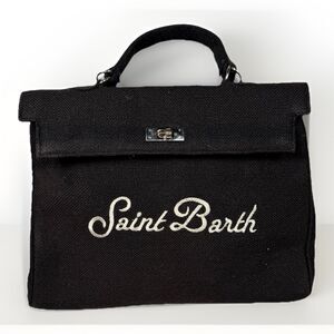 Luna Sarah by Mamour St Barth Burlap Handbag Bag Black Silver Hardware
